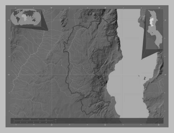 Мзімба Район Малаві Граймасштабна Мапа Висот Озерами Річками Кутові Допоміжні — стокове фото