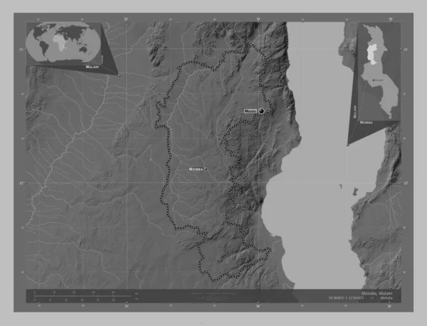 Мзімба Район Малаві Граймасштабна Мапа Висот Озерами Річками Місця Розташування — стокове фото