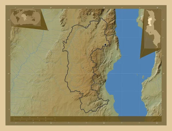 Мзімба Район Малаві Кольорові Карти Висот Озерами Річками Розташування Великих — стокове фото