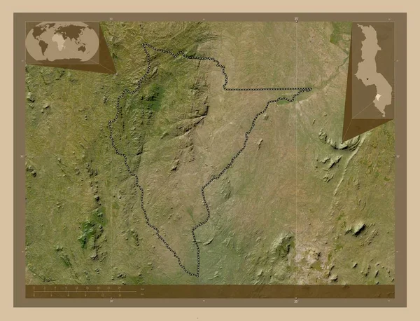 マラウィのネノ県 低解像度衛星地図 コーナー補助位置図 — ストック写真