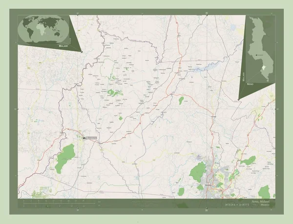 Neno Dzielnica Malawi Otwórz Mapę Ulic Lokalizacje Nazwy Głównych Miast — Zdjęcie stockowe
