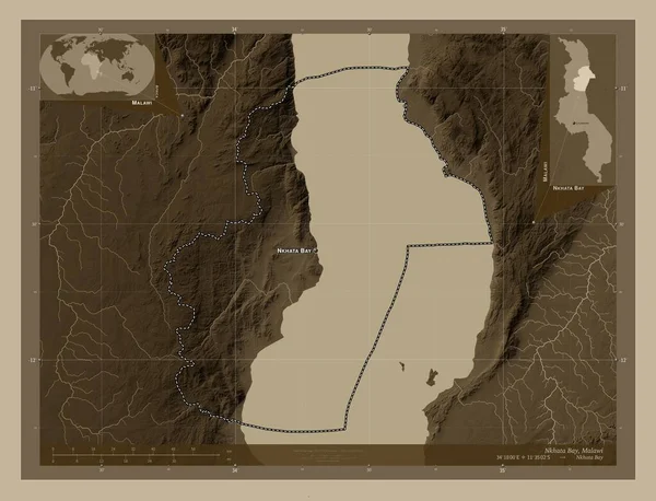 Залив Нката Район Малави Карта Высоты Окрашенная Сепиевые Тона Озерами — стоковое фото