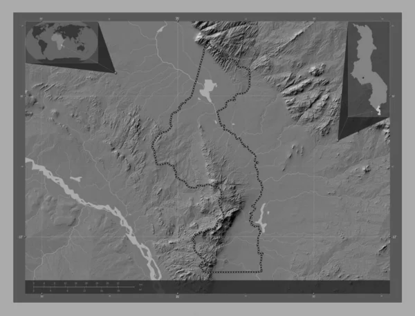 Нсандже Район Малаві Білевелівська Карта Висот Озерами Річками Кутові Допоміжні — стокове фото