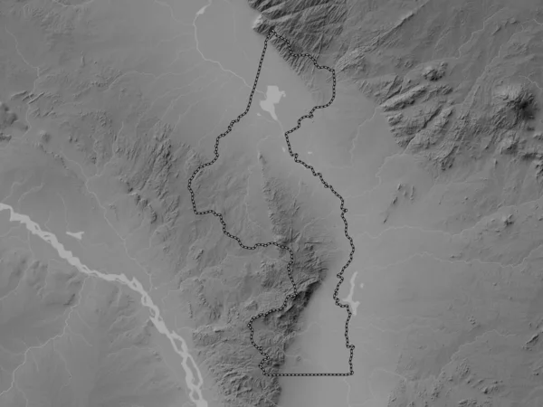 マラウィ地区のナンジェ 湖や川とグレースケール標高マップ — ストック写真