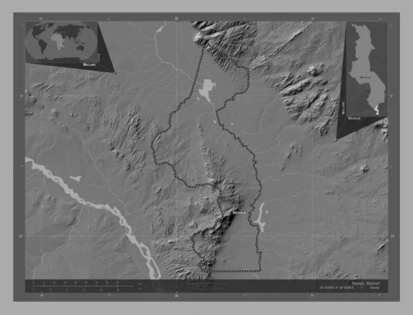 Nsanje Okres Malawi Mapa Nadmořské Výšky Jezery Řekami Umístění Názvy — Stock fotografie