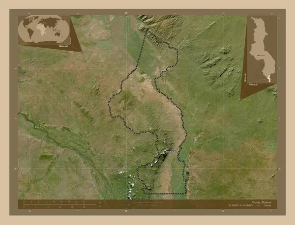 Nsanje Distrito Malawi Mapa Satelital Baja Resolución Ubicaciones Nombres Las — Foto de Stock