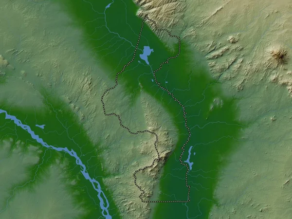 Nsanje Bezirk Von Malawi Farbige Höhenkarte Mit Seen Und Flüssen — Stockfoto