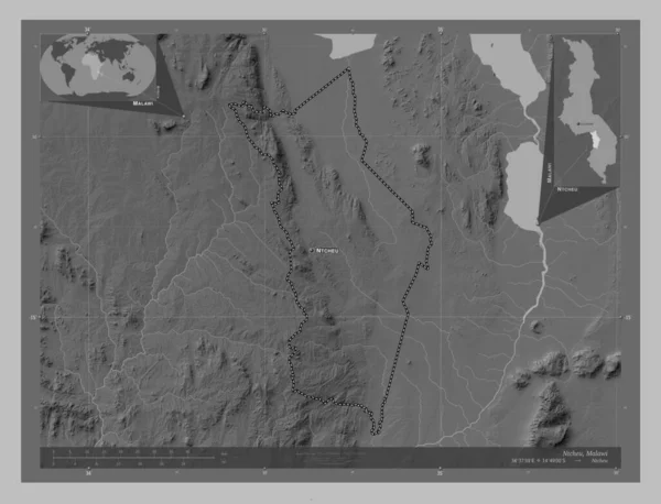 Нчеу Район Малаві Граймасштабна Мапа Висот Озерами Річками Місця Розташування — стокове фото