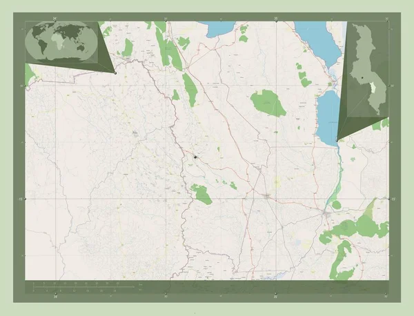 Нчеу Район Малави Карта Улиц Места Расположения Крупных Городов Области — стоковое фото