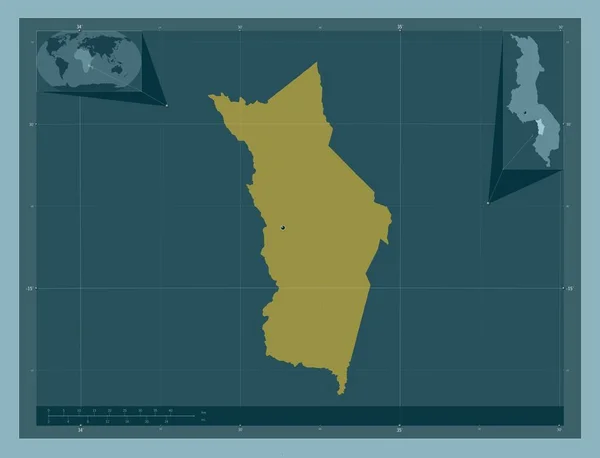 Ntcheu 马拉维地区 固体的颜色形状 该区域主要城市的所在地点 角辅助位置图 — 图库照片