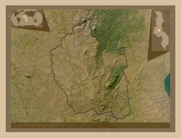 Нтчісі Район Малаві Супутникова Карта Низькою Роздільною Здатністю Кутові Допоміжні — стокове фото