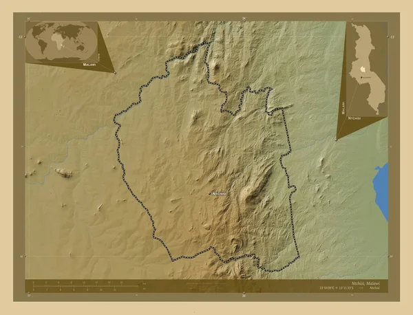 Нтчісі Район Малаві Кольорові Карти Висот Озерами Річками Місця Розташування — стокове фото
