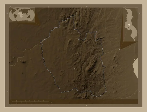 Ntchisi Distretto Del Malawi Mappa Elevazione Colorata Toni Seppia Con — Foto Stock