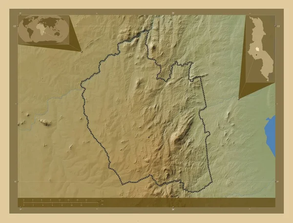 Нтчісі Район Малаві Кольорові Карти Висот Озерами Річками Кутові Допоміжні — стокове фото