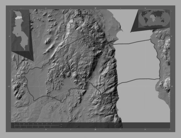 Румфи Район Малаві Білевелівська Карта Висот Озерами Річками Кутові Допоміжні — стокове фото