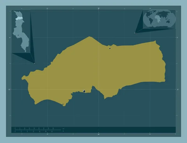 Rumphi 马拉维区 固体的颜色形状 该区域主要城市的所在地点 角辅助位置图 — 图库照片