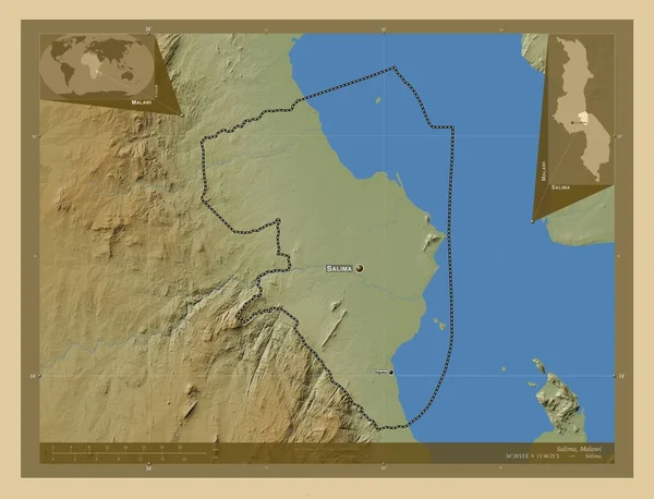Саліма Район Малаві Кольорові Карти Висот Озерами Річками Місця Розташування — стокове фото