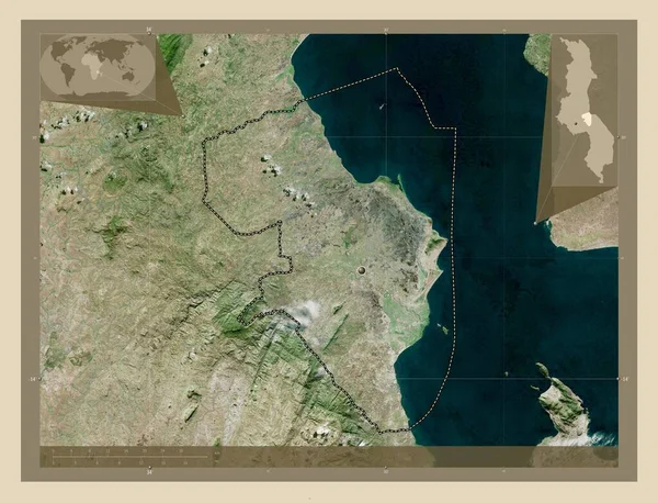 Salima District Malawi 高分辨率卫星地图 角辅助位置图 — 图库照片