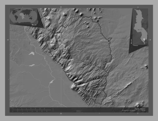Тіоло Район Малаві Білевелівська Карта Висот Озерами Річками Місця Розташування — стокове фото