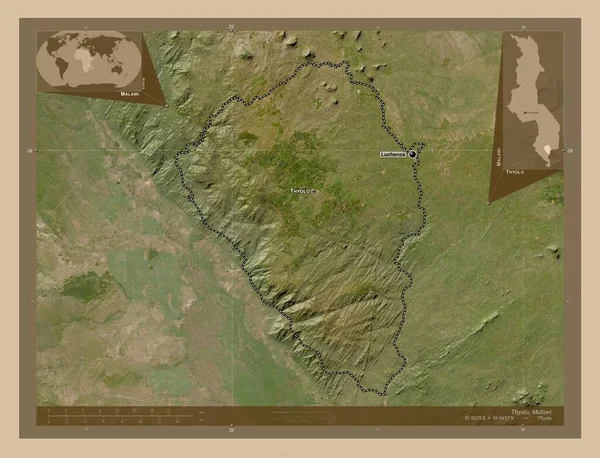 Thyolo Περιφέρεια Malawi Δορυφορικός Χάρτης Χαμηλής Ανάλυσης Τοποθεσίες Και Ονόματα — Φωτογραφία Αρχείου