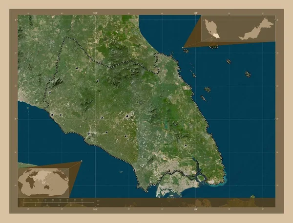 Johor Πολιτεία Της Μαλαισίας Δορυφορικός Χάρτης Χαμηλής Ανάλυσης Τοποθεσίες Μεγάλων — Φωτογραφία Αρχείου