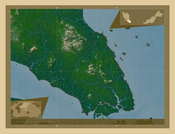 Johor Stato Della Malesia Mappa Elevazione Colorata Con Laghi Fiumi — Foto Stock