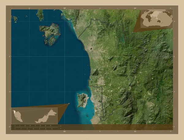 Kedah マレーシアの状態 低解像度衛星地図 コーナー補助位置図 — ストック写真