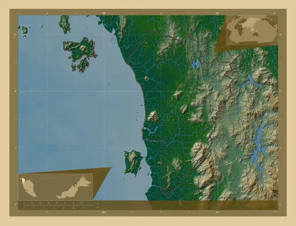 Kedah Πολιτεία Της Μαλαισίας Χρωματιστός Υψομετρικός Χάρτης Λίμνες Και Ποτάμια — Φωτογραφία Αρχείου