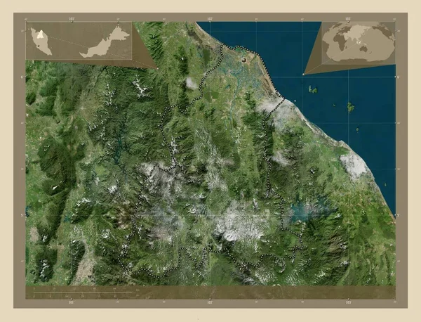 Κελαντάν Πολιτεία Της Μαλαισίας Υψηλής Ανάλυσης Δορυφορικός Χάρτης Γωνιακοί Χάρτες — Φωτογραφία Αρχείου