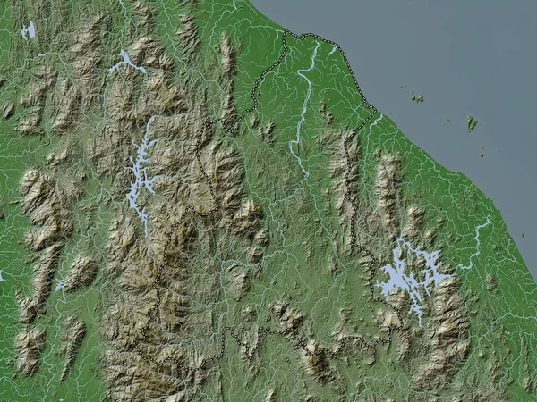 Келантан Штат Малайзия Карта Высот Окрашенная Вики Стиле Озерами Реками — стоковое фото