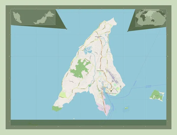 Labuan 马来西亚联邦领土 开放街道地图 该区域主要城市的所在地点 角辅助位置图 — 图库照片