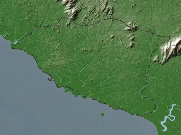Мелака Штат Малайзия Карта Высот Окрашенная Вики Стиле Озерами Реками — стоковое фото