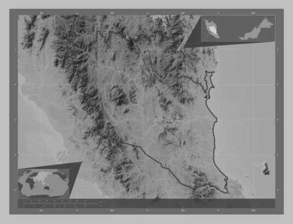 Pahang Estado Malasia Mapa Elevación Escala Grises Con Lagos Ríos —  Fotos de Stock