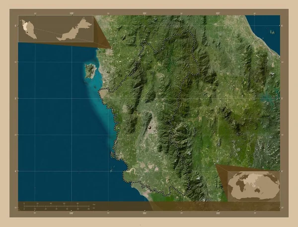 Περάκ Πολιτεία Της Μαλαισίας Δορυφορικός Χάρτης Χαμηλής Ανάλυσης Γωνιακοί Χάρτες — Φωτογραφία Αρχείου