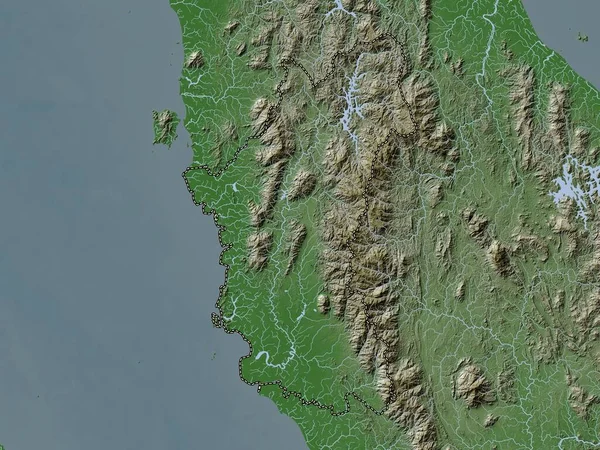 Perak Malezya Eyaleti Yükseklik Haritası Göller Nehirlerle Wiki Stilinde Renklendirilmiştir — Stok fotoğraf