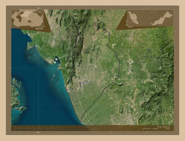 Πέρλις Πολιτεία Της Μαλαισίας Δορυφορικός Χάρτης Χαμηλής Ανάλυσης Τοποθεσίες Και — Φωτογραφία Αρχείου