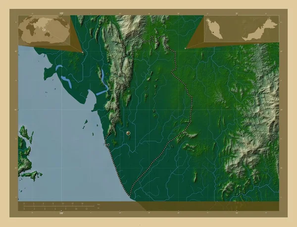 Перліс Штат Малайзія Кольорові Карти Висот Озерами Річками Розташування Великих — стокове фото