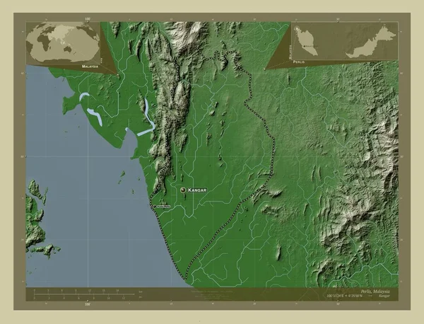 Перлис Штат Малайзия Карта Высоты Окрашенная Вики Стиле Озерами Реками — стоковое фото
