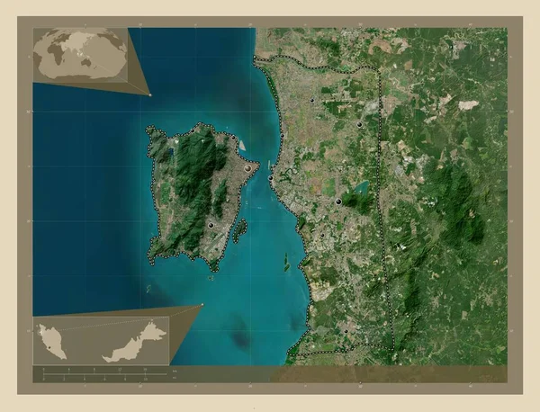 Pulau Pinang Πολιτεία Της Μαλαισίας Υψηλής Ανάλυσης Δορυφορικός Χάρτης Τοποθεσίες — Φωτογραφία Αρχείου