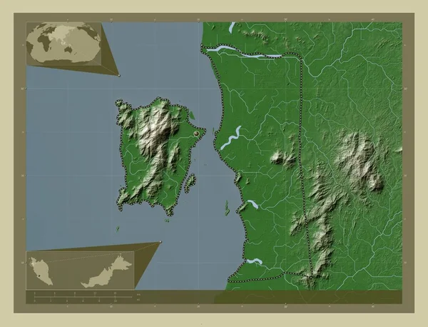 Pulau Pinang State Malaysia Elevation Map Colored Wiki Style Lakes — Stock Photo, Image