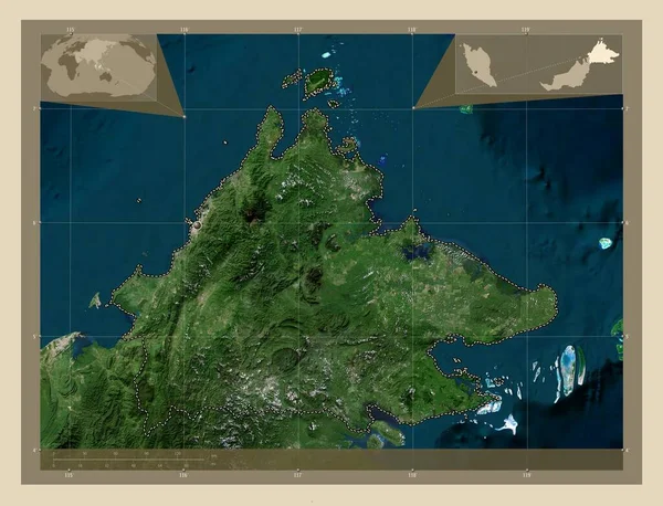Sabah Negara Bagian Malaysia Peta Satelit Resolusi Tinggi Peta Lokasi — Stok Foto