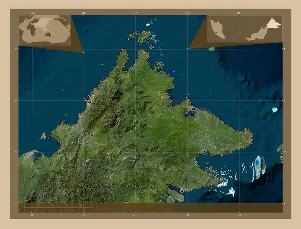 Сабах Штат Малайзія Супутникова Карта Низькою Роздільною Здатністю Розташування Великих — стокове фото