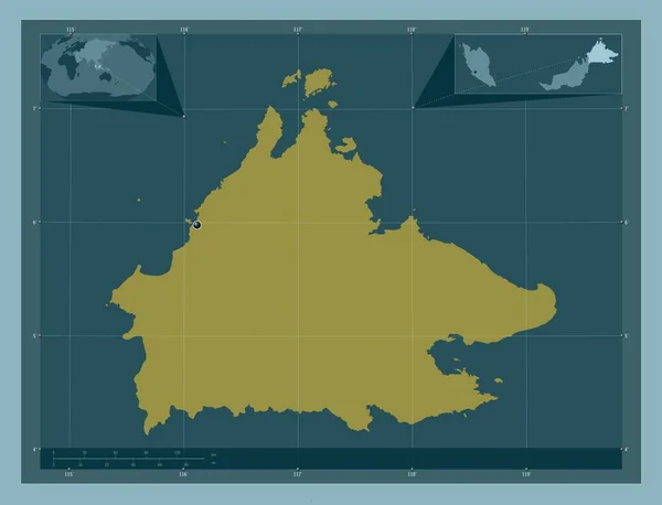 Sabah Estado Malásia Forma Cor Sólida Mapa Localização Auxiliar Canto — Fotografia de Stock