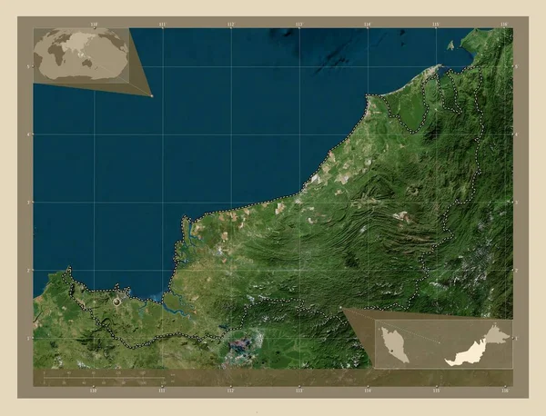 Sarawak Malezya Eyaleti Yüksek Çözünürlüklü Uydu Köşedeki Yedek Konum Haritaları — Stok fotoğraf