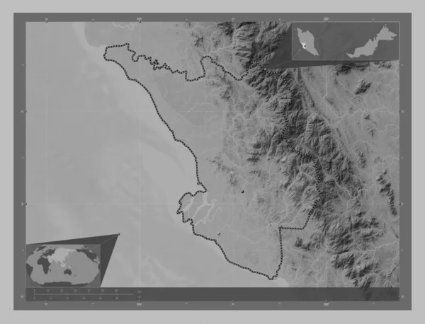 Селангор Штат Малайзия Карта Высот Оттенках Серого Озерами Реками Вспомогательные — стоковое фото