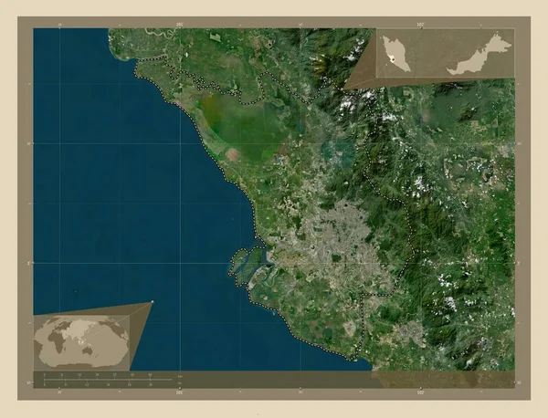 Selangor 马来西亚国 高分辨率卫星地图 角辅助位置图 — 图库照片