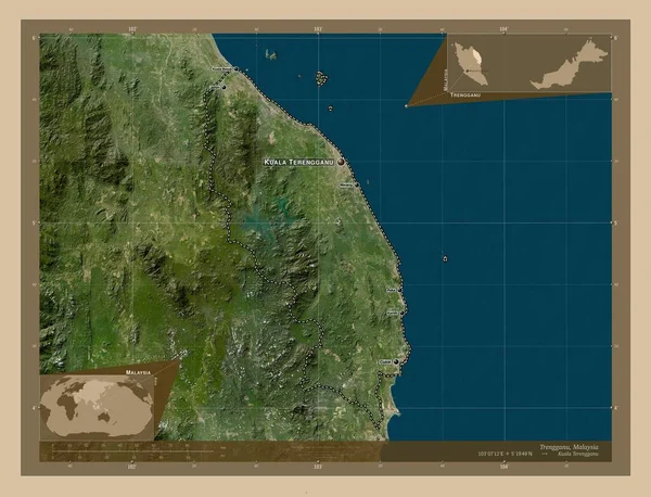 Τρενγκάνου Πολιτεία Της Μαλαισίας Δορυφορικός Χάρτης Χαμηλής Ανάλυσης Τοποθεσίες Και — Φωτογραφία Αρχείου