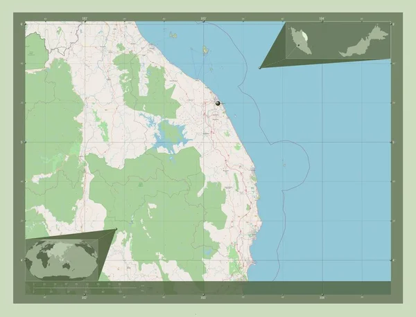 Тренггану Штат Малайзия Карта Улиц Вспомогательные Карты Расположения Углов — стоковое фото