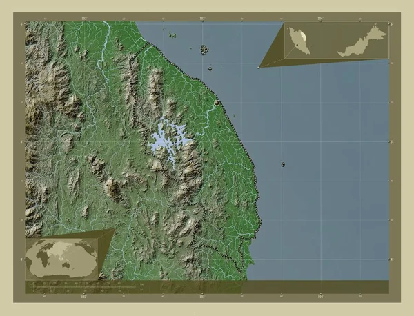 Тренггану Штат Малайзия Карта Высоты Окрашенная Вики Стиле Озерами Реками — стоковое фото