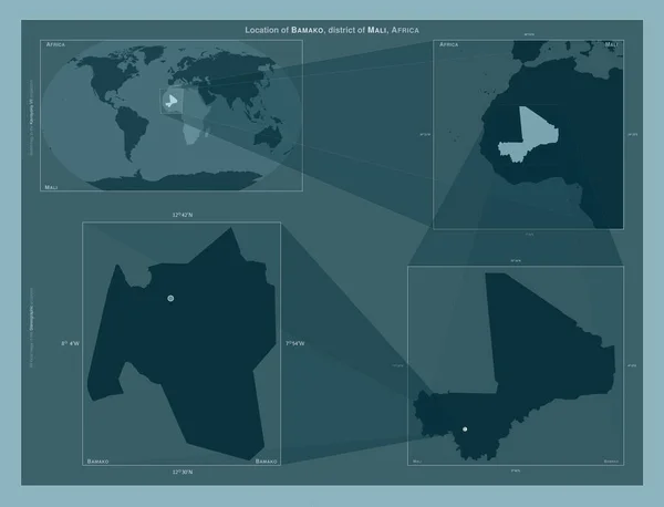 Bamako Mali Bölgesi Büyük Ölçekli Haritalarda Bölgenin Yerini Gösteren Diyagram — Stok fotoğraf